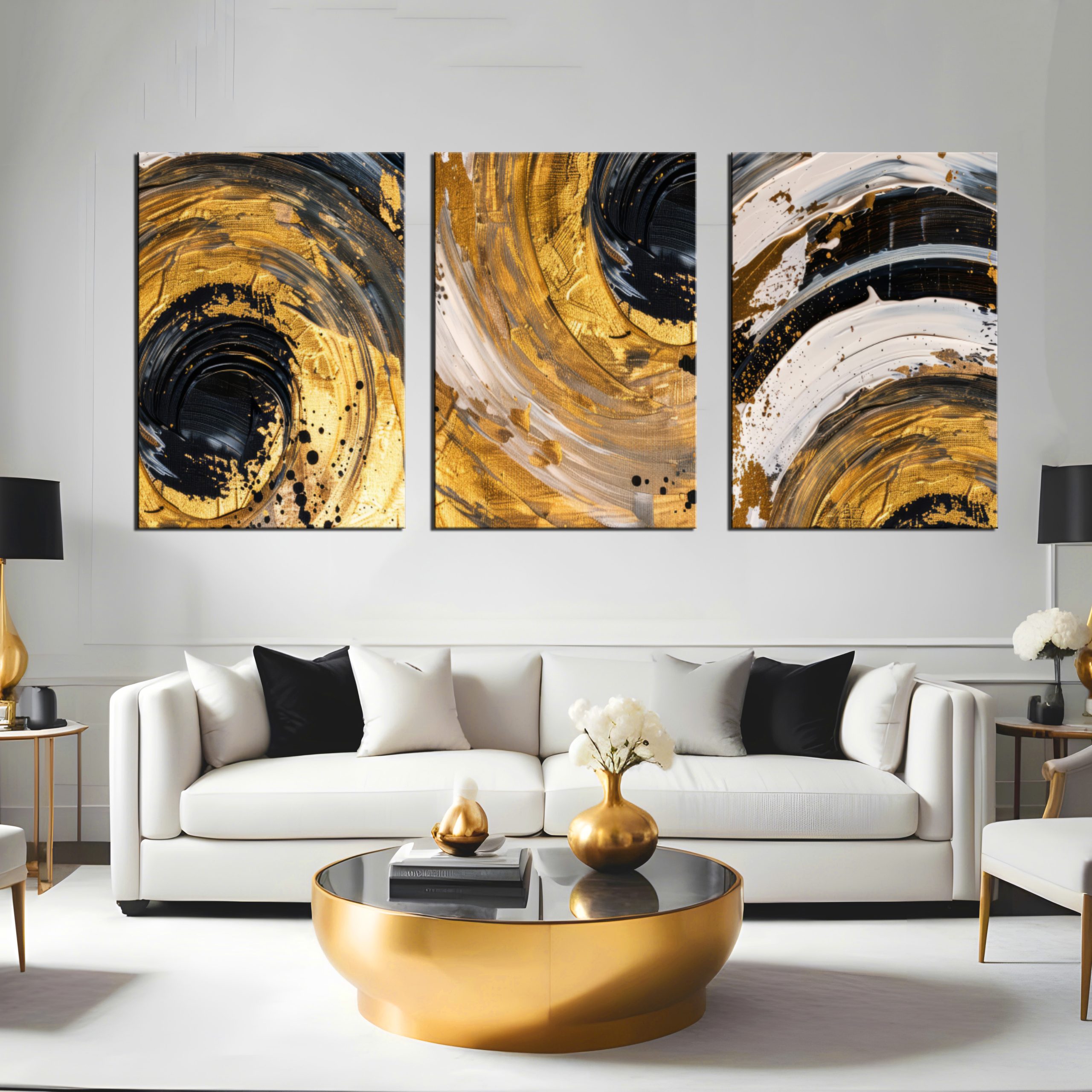 Τρίπτυχο Gold Black Abstract
